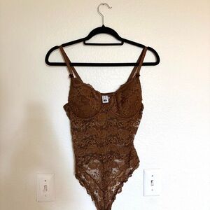 Rampage brown Lace thong Bodysuit